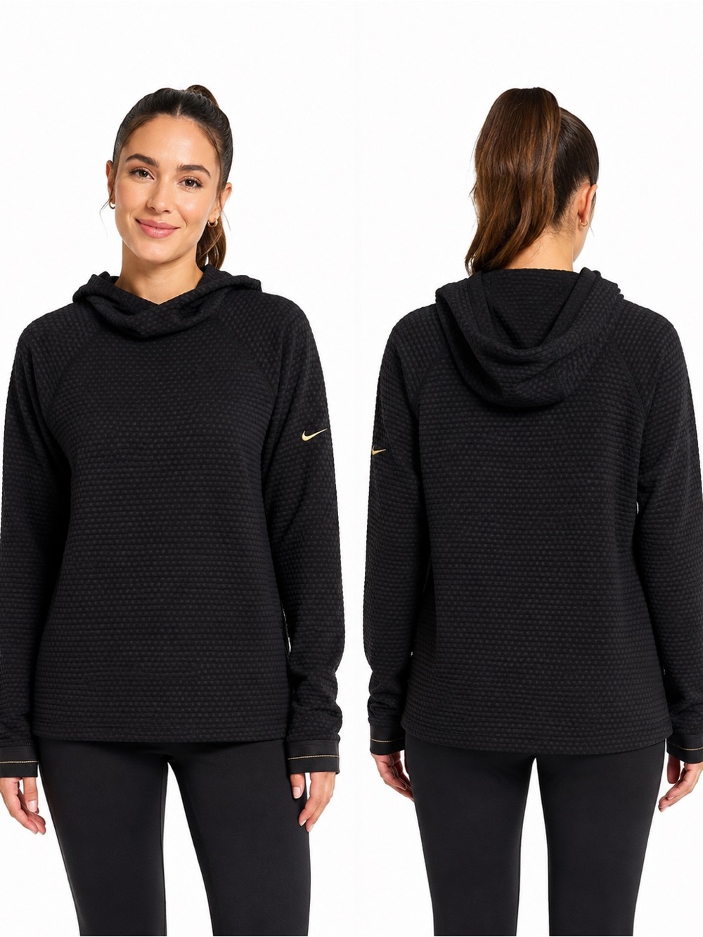 Nike Pro Dri-FIT Black Textured Hooded Pullover Women’s Size Large EUC